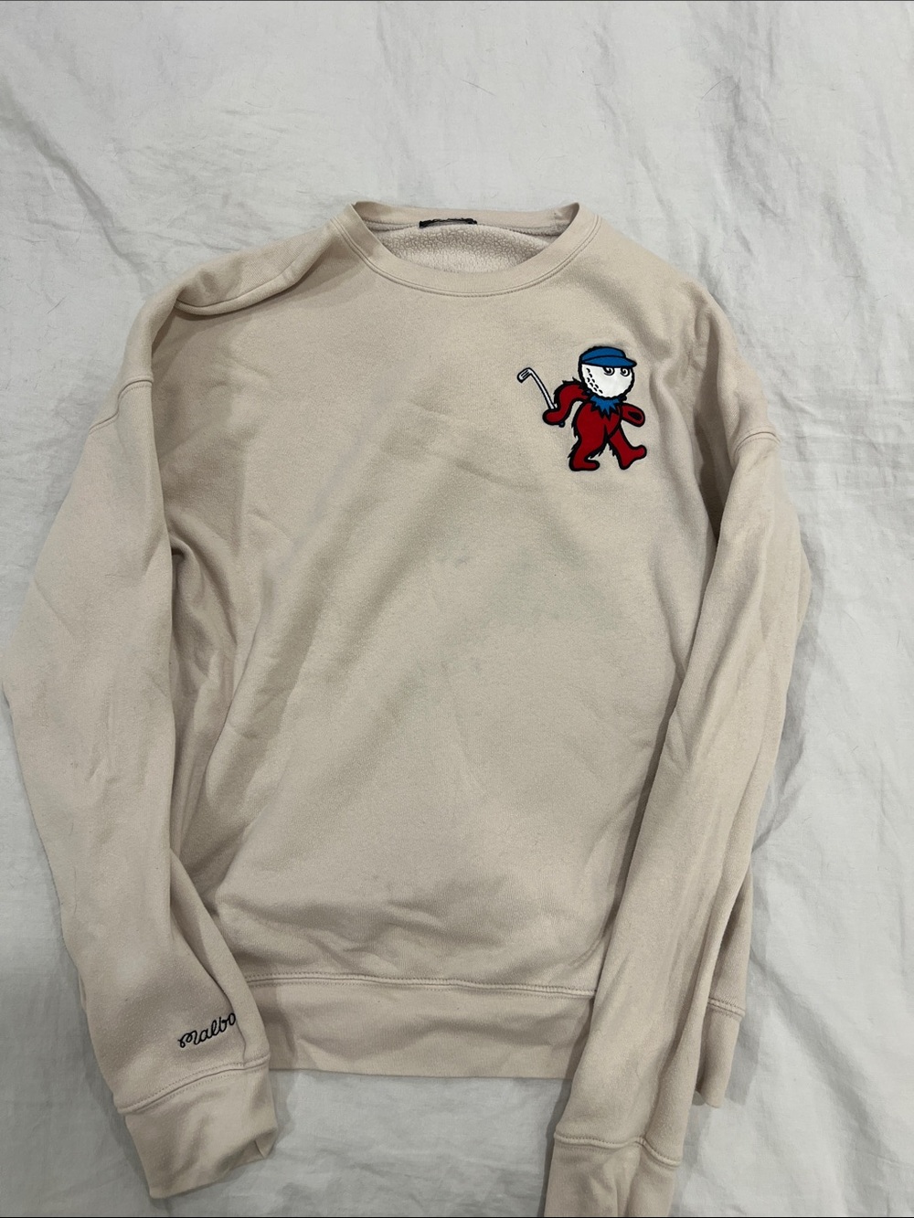 Men's Malbon Golf Cream Crewneck Sweater